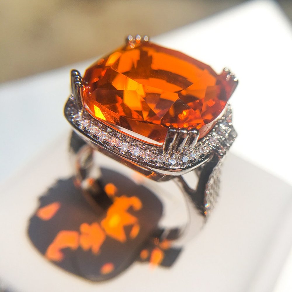 *NEW Huge Cushion Fire Orange Sphalerite Halo Ring - Picture 4 of 6